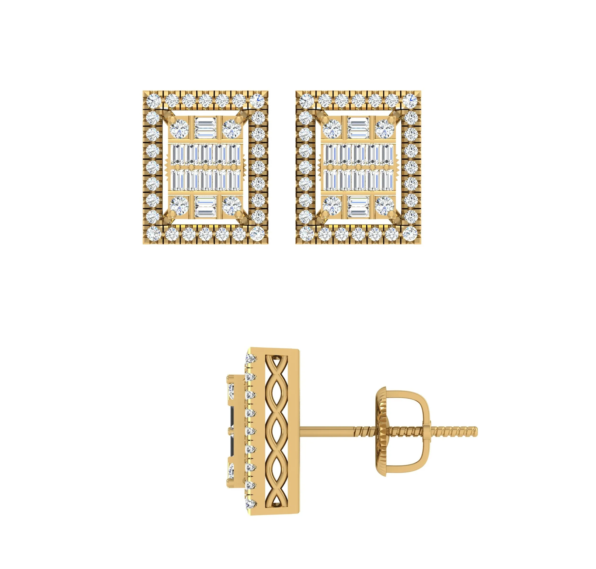 10 Karat Yellow Gold 0.65 Carat Diamond Square Earrings