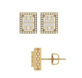10 Karat Yellow Gold 0.65 Carat Diamond Square Earrings