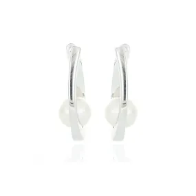 18k White Gold Fresh Water Pearl Hoop Earrings