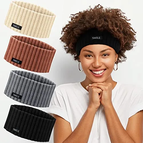 4 Pieces Knit Headbands Winter Ear Warmers Crochet Knit Headbands Elastic Turban Head Wraps Chic Hair Scrunchies Headbands for Women Girls