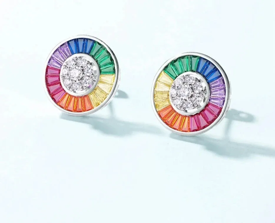 925 Silver Rainbow Colorful Earrings