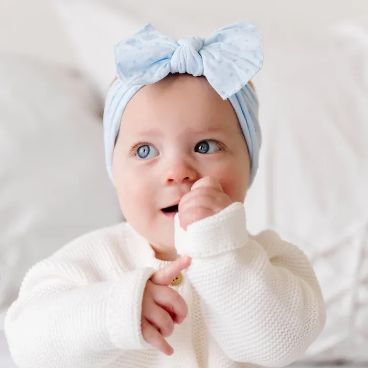 Baby Bling Bows | Patterned Shabby Knot Headband ~ Sky/Blue Dot