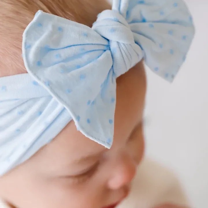 Baby Bling Bows | Patterned Shabby Knot Headband ~ Sky/Blue Dot