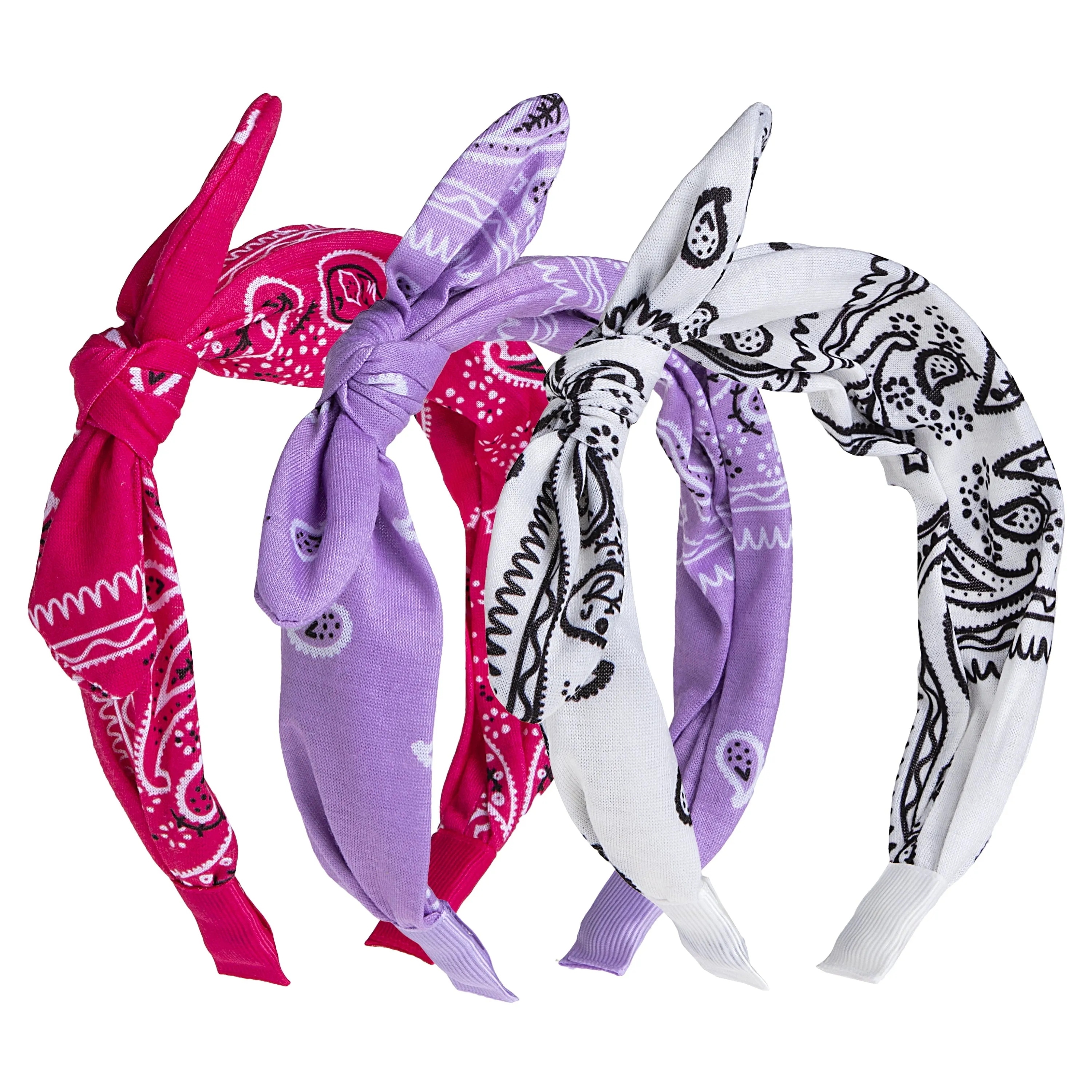 Bandana Bow Headbands, Women & Girls Assorted Colors, 3 Ct
