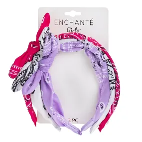 Bandana Bow Headbands, Women & Girls Assorted Colors, 3 Ct