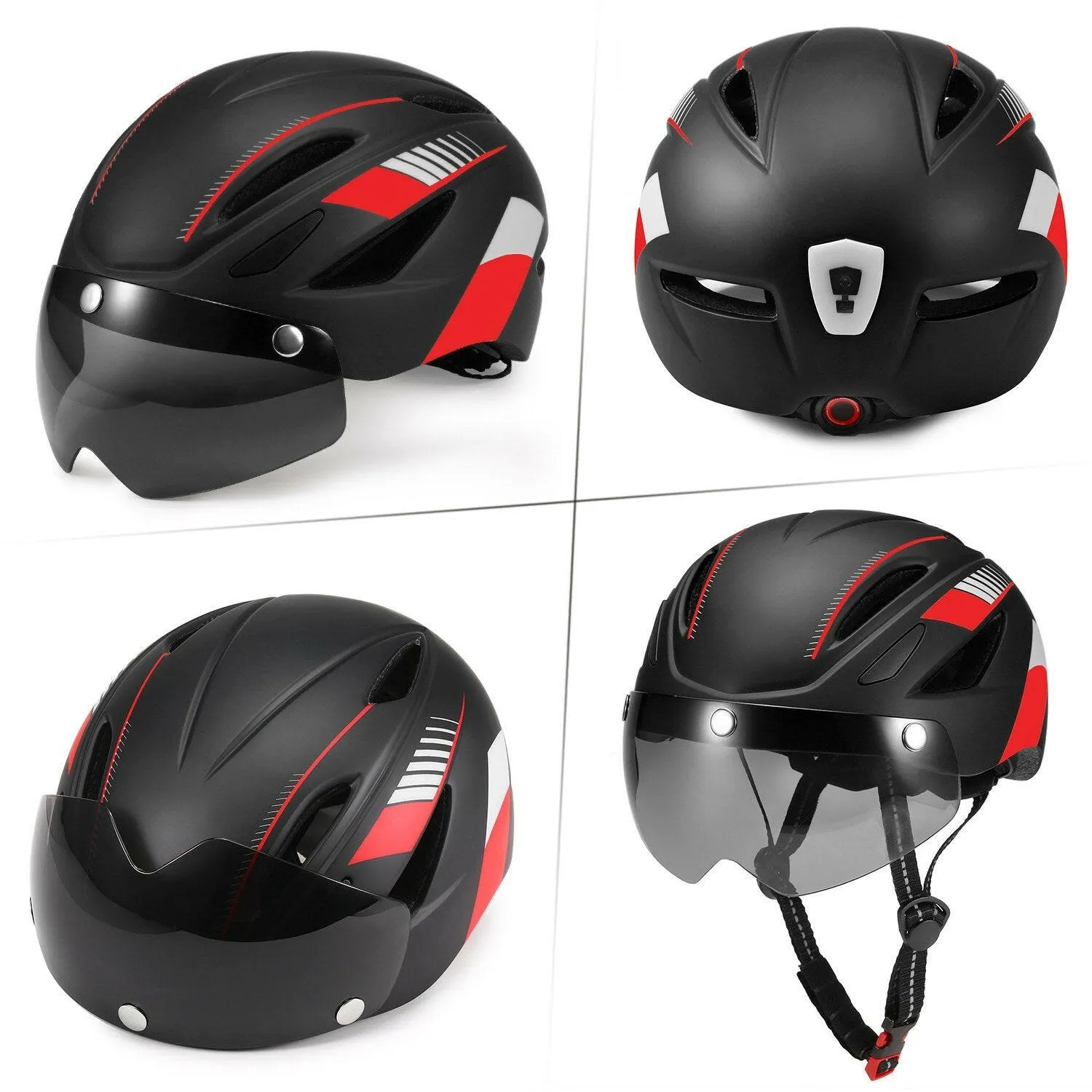 Bike Helmet Motorcycling Helmet with Rechargeable Waterproof Back Light Detachable Magnetic Visor UV Protective for Men Women