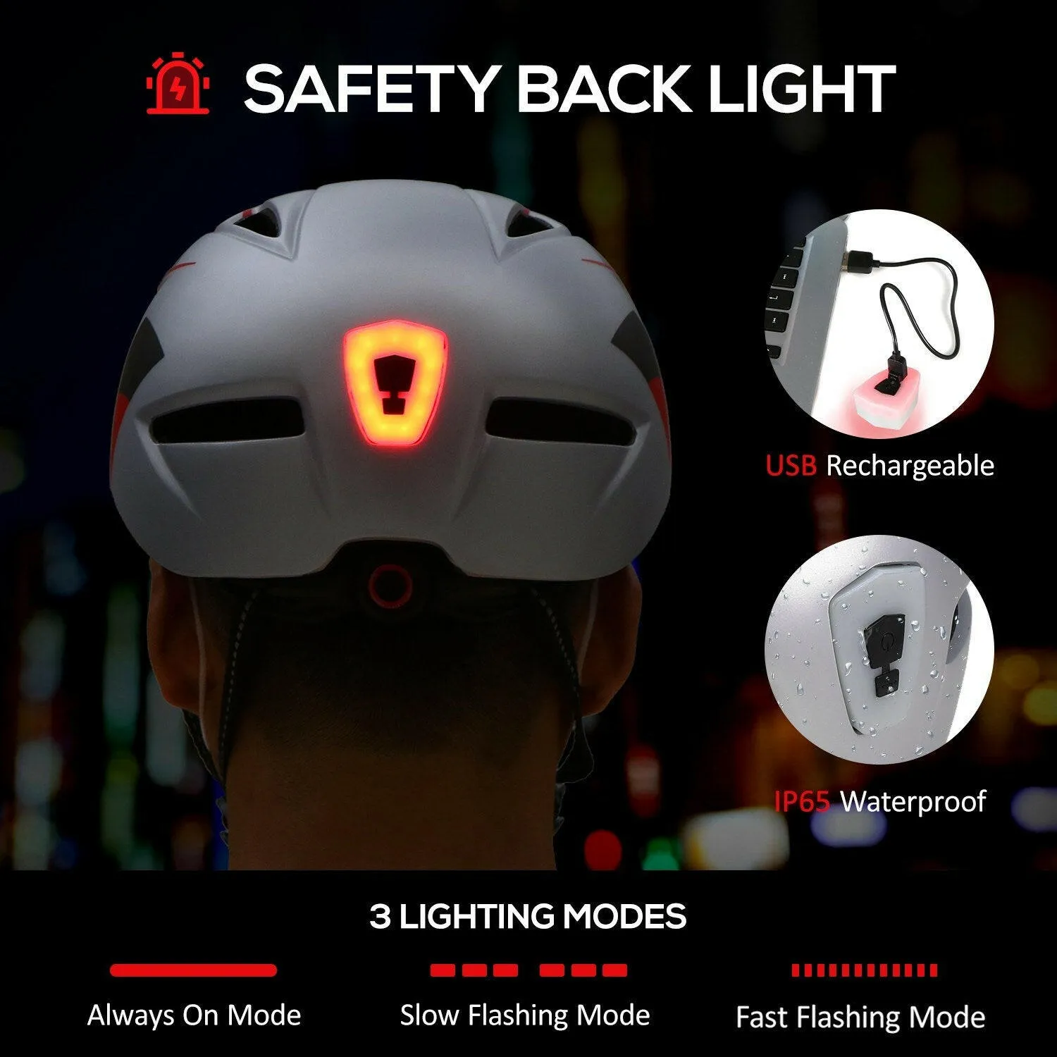 Bike Helmet Motorcycling Helmet with Rechargeable Waterproof Back Light Detachable Magnetic Visor UV Protective for Men Women