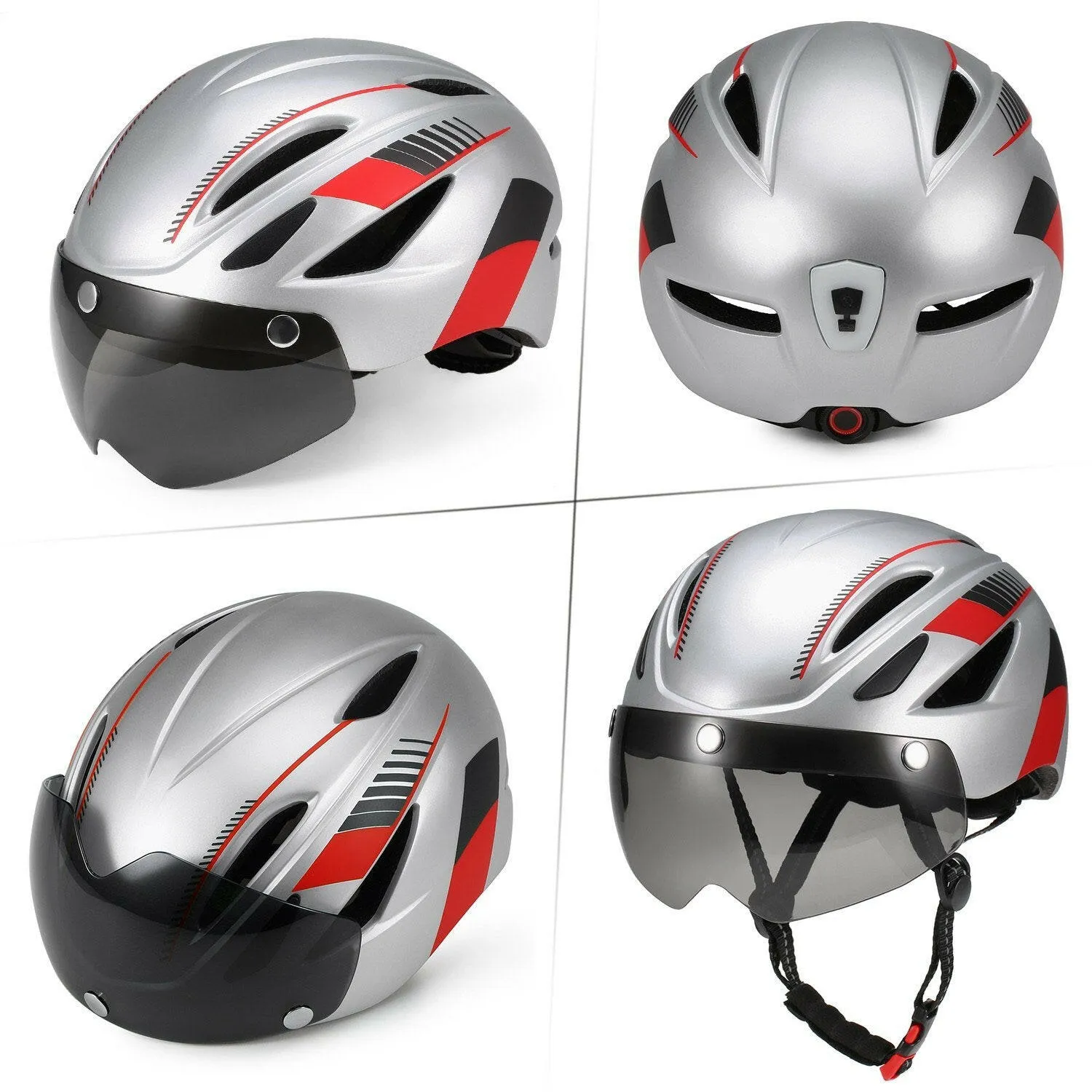 Bike Helmet Motorcycling Helmet with Rechargeable Waterproof Back Light Detachable Magnetic Visor UV Protective for Men Women