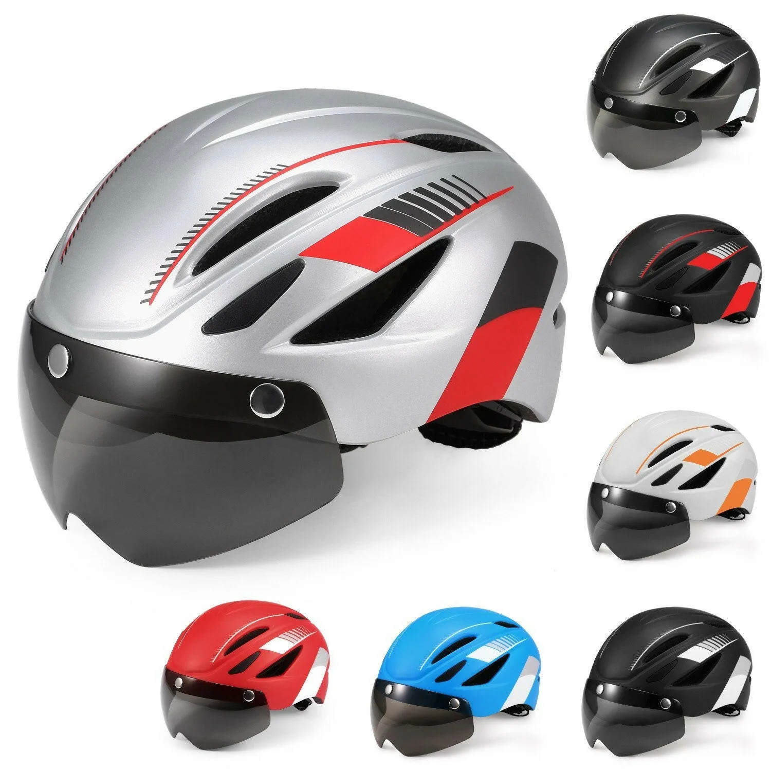 Bike Helmet Motorcycling Helmet with Rechargeable Waterproof Back Light Detachable Magnetic Visor UV Protective for Men Women