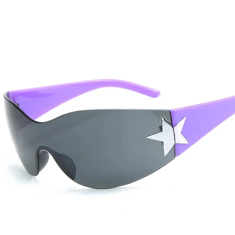 Brand Shield Frameless Wrap Trendy Around Oversized Retro Sunglasses