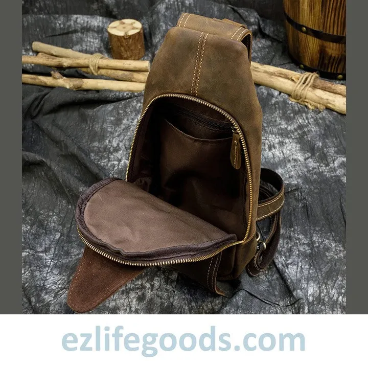 Casual Leather Sling Bag for Men, Slim Anti Theft Chest Bag