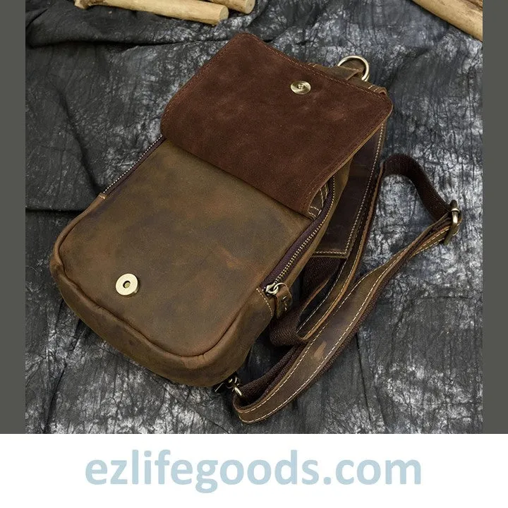 Casual Leather Sling Bag for Men, Slim Anti Theft Chest Bag