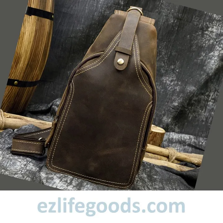 Casual Leather Sling Bag for Men, Slim Anti Theft Chest Bag
