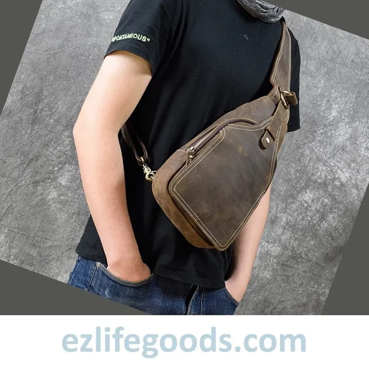Casual Leather Sling Bag for Men, Slim Anti Theft Chest Bag