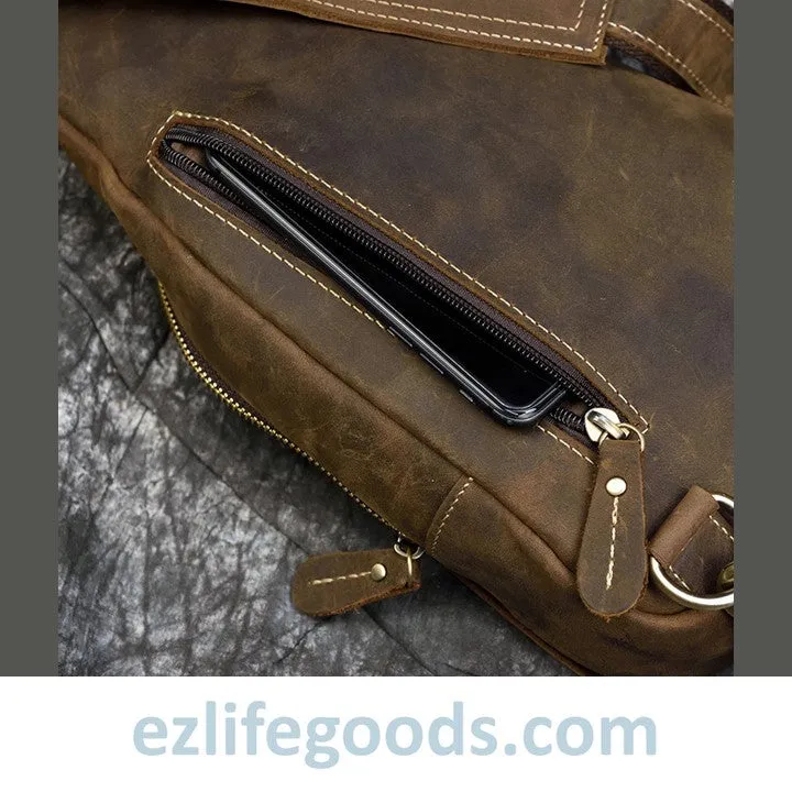 Casual Leather Sling Bag for Men, Slim Anti Theft Chest Bag