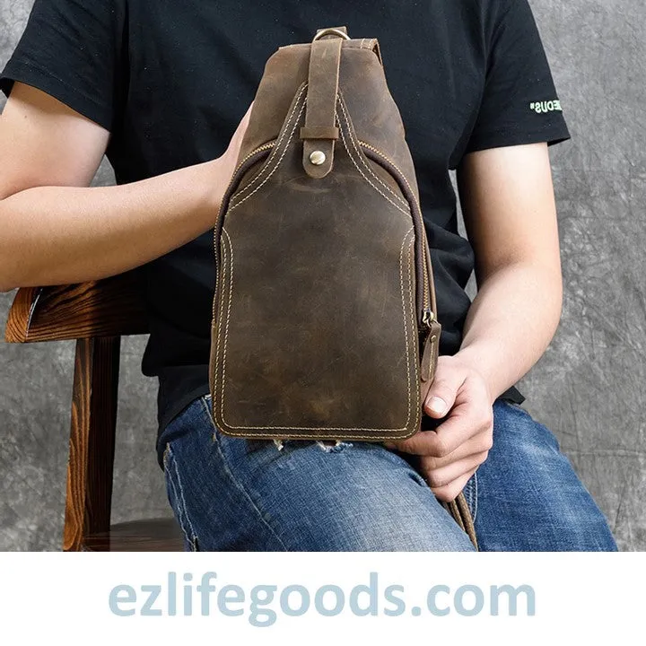 Casual Leather Sling Bag for Men, Slim Anti Theft Chest Bag