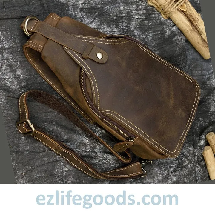 Casual Leather Sling Bag for Men, Slim Anti Theft Chest Bag