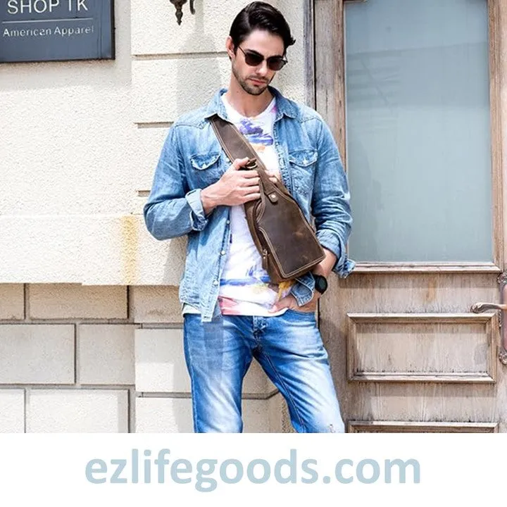 Casual Leather Sling Bag for Men, Slim Anti Theft Chest Bag