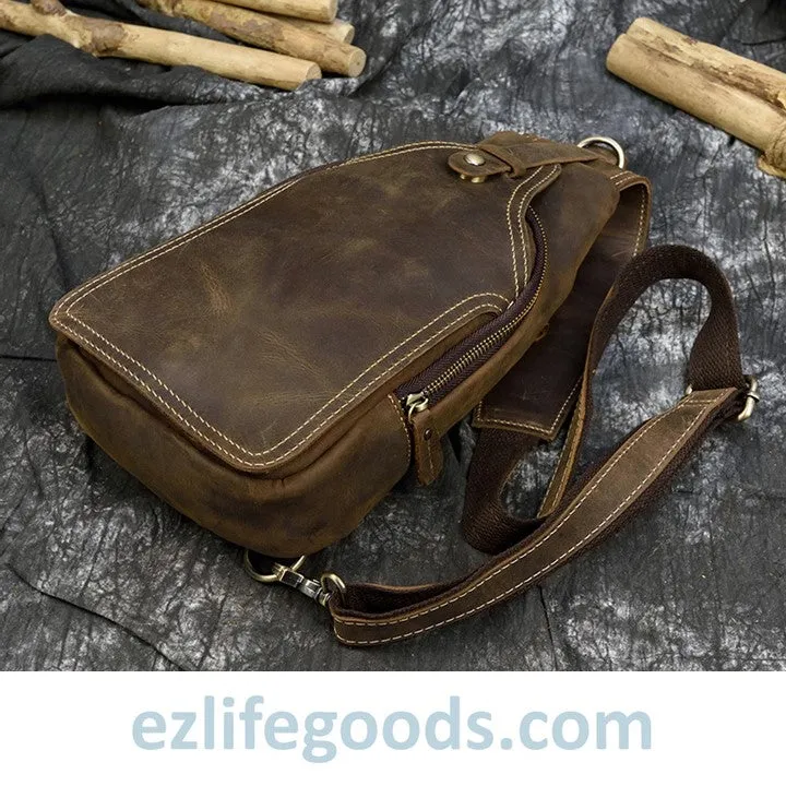 Casual Leather Sling Bag for Men, Slim Anti Theft Chest Bag
