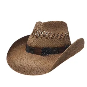 Eagle Ridge Brown Straw Hat With Feather Band