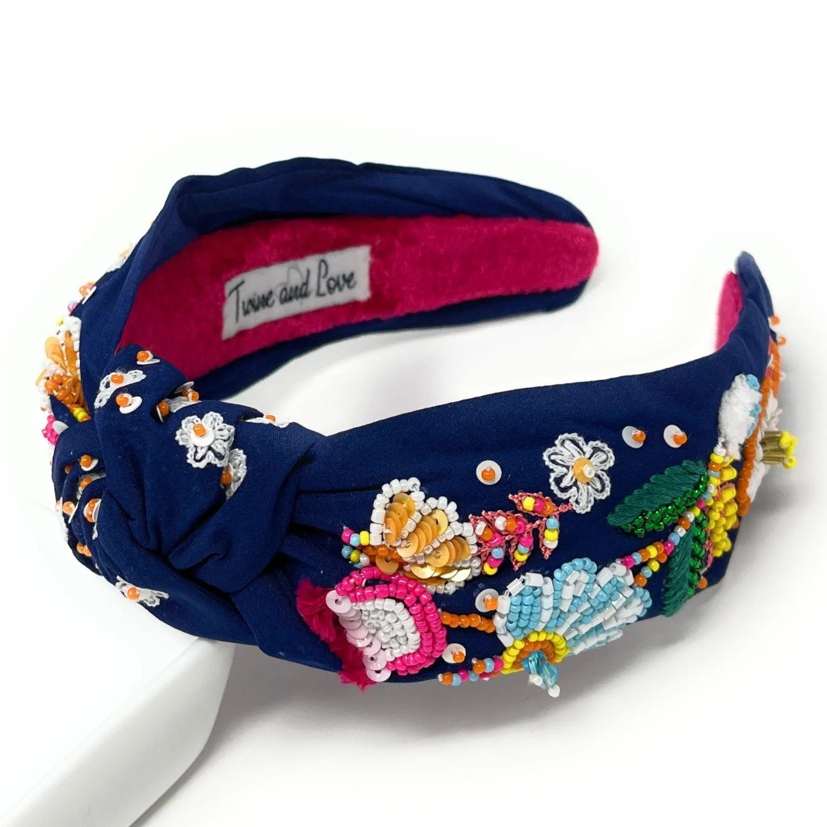 Hand Beaded Blue Floral Knot Headband