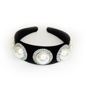 Jenny Pearls and Diamante Crystals Black Velvet Headband