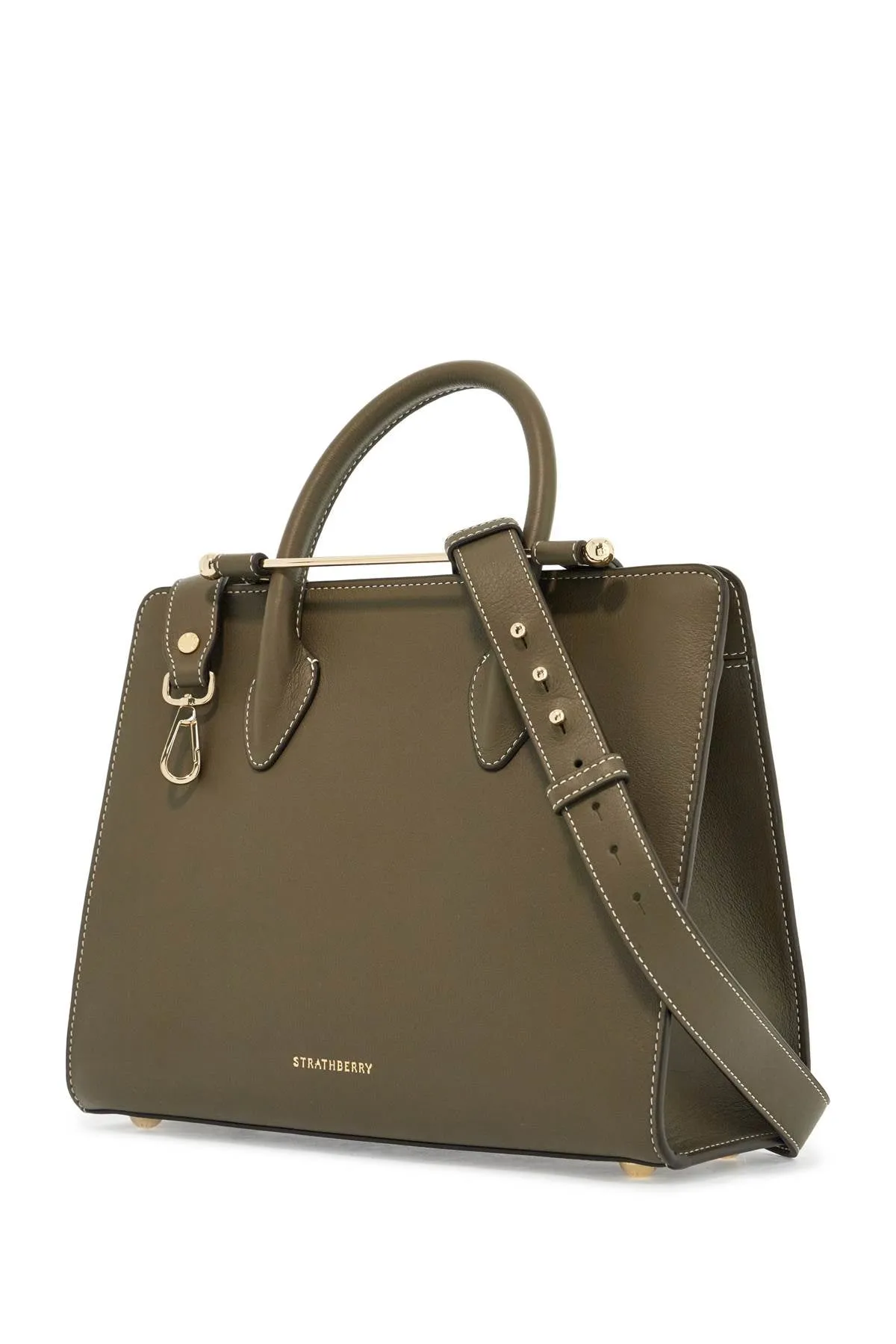 KHAKI LEATHER MIDI HANDBAG WITH ADJUSTABLE SHOULDER STRAP
