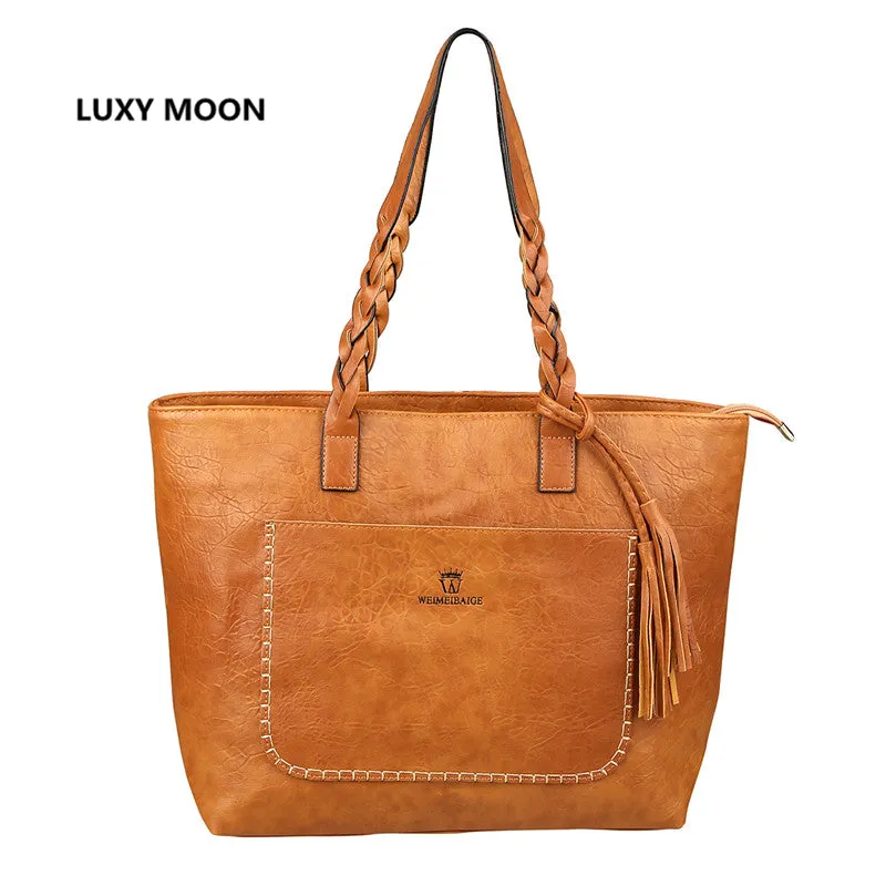 Luxy Moon PU Leather Handbag for Women Tassel Shopper Tote Luxury Designer sac a main High Quality Vintage Fashion Shoulder Bag
