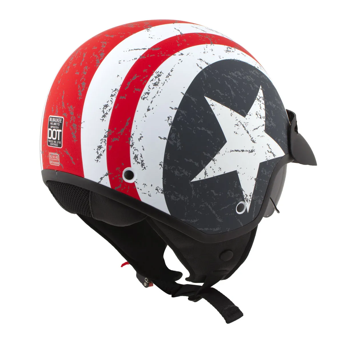 Milwaukee Helmets MPH9701DOT 'Maverick' 3/4 Open Face Stars and