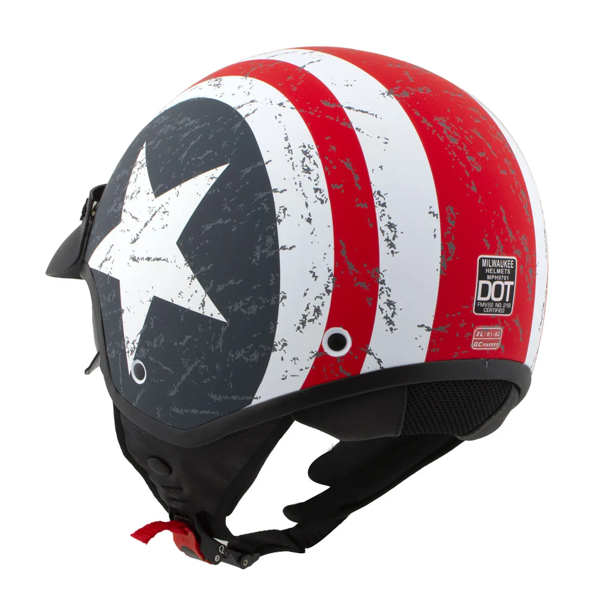 Milwaukee Helmets MPH9701DOT 'Maverick' 3/4 Open Face Stars and