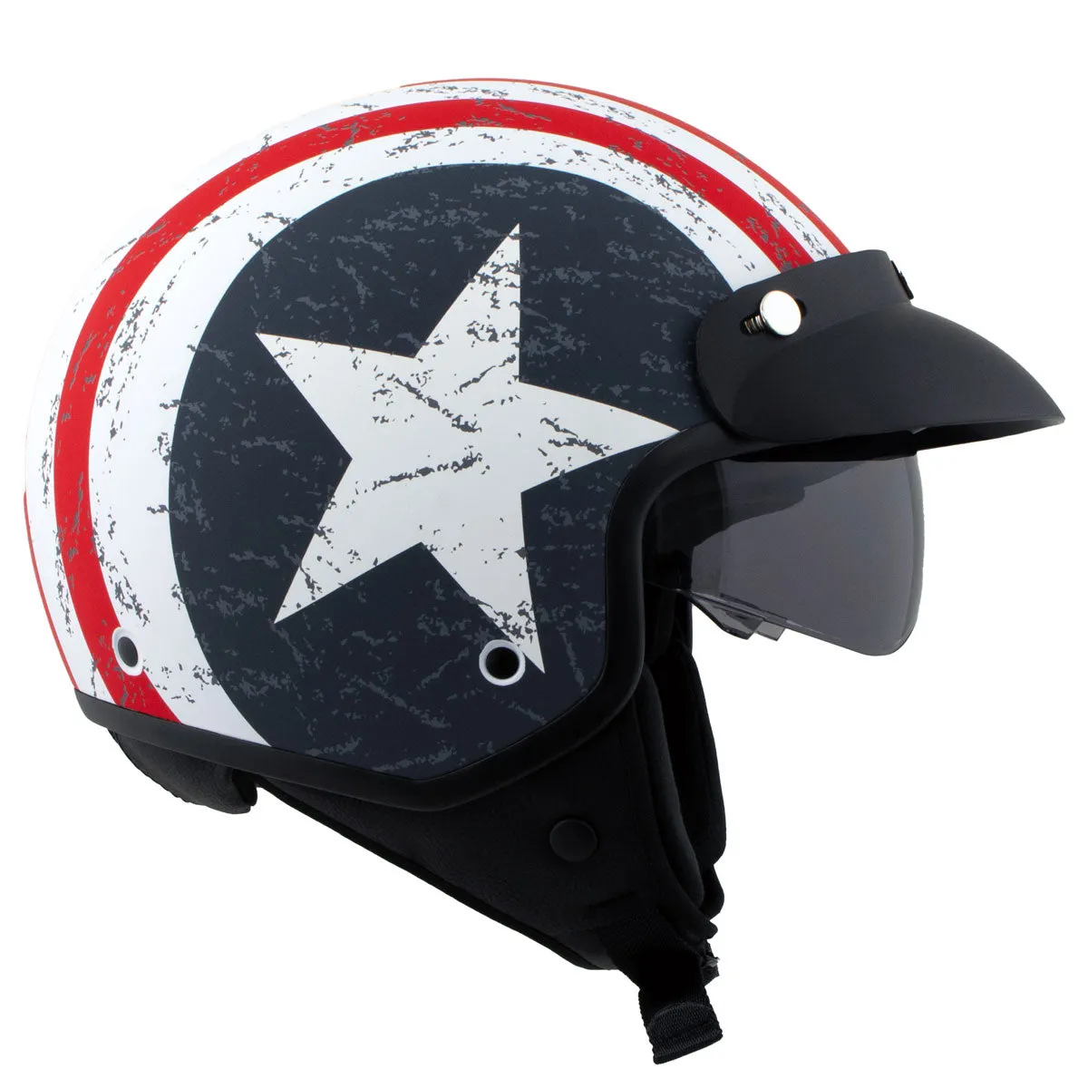 Milwaukee Helmets MPH9701DOT 'Maverick' 3/4 Open Face Stars and