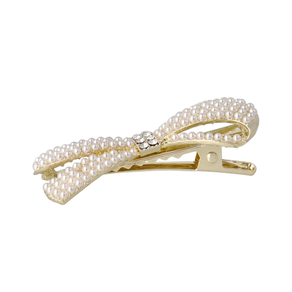 Pearl and Stone Pave Bow Pinch Clip