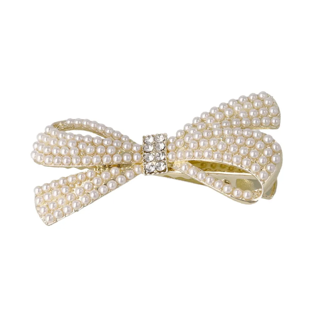 Pearl and Stone Pave Bow Pinch Clip