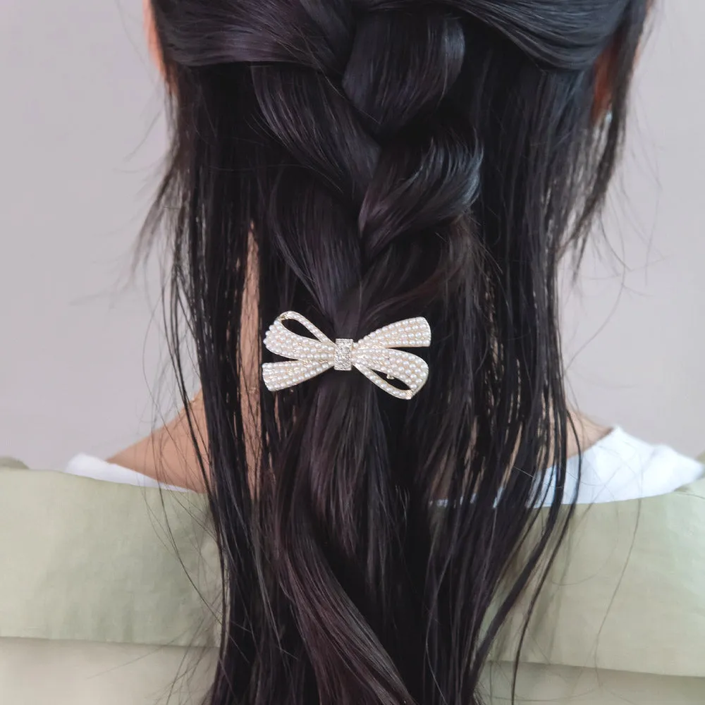 Pearl and Stone Pave Bow Pinch Clip
