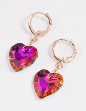 Pink Statement Diamante Heart Huggie Earrings