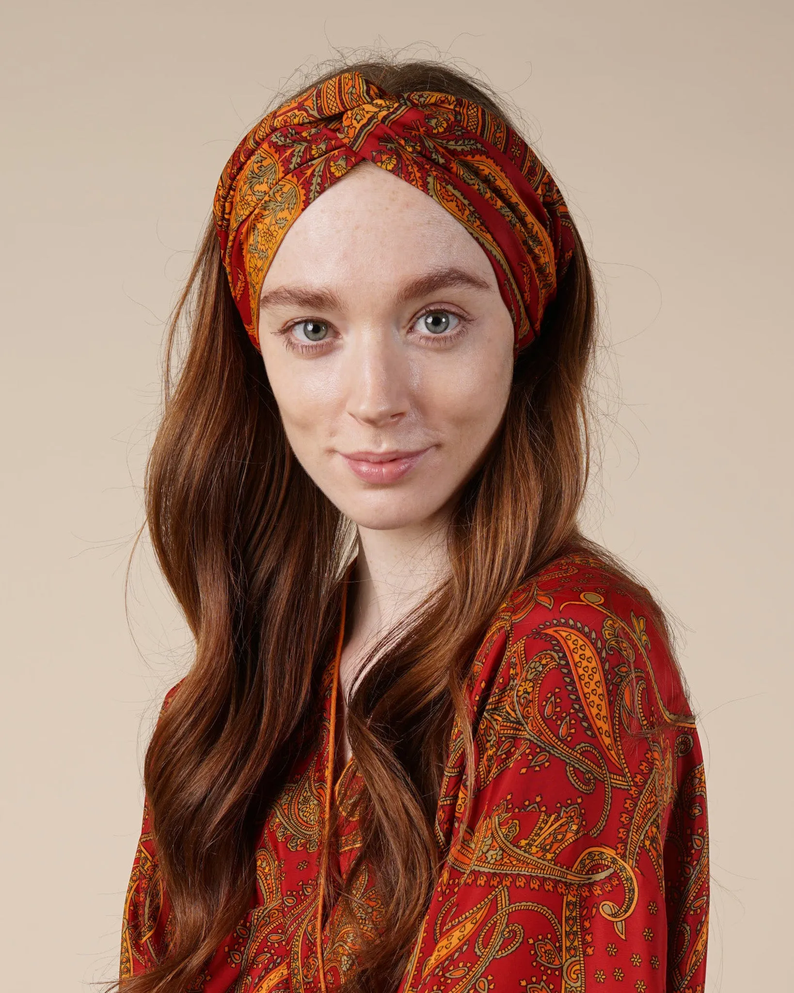 Red & Marigold Headband | Abi Silky Paisley Twisted Knot Hairband