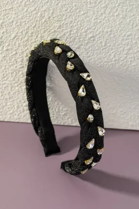 Shane Black Braided Chiffon headband with Rhinestones