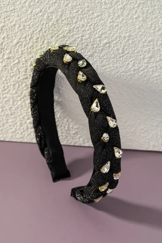 Shane Black Braided Chiffon headband with Rhinestones