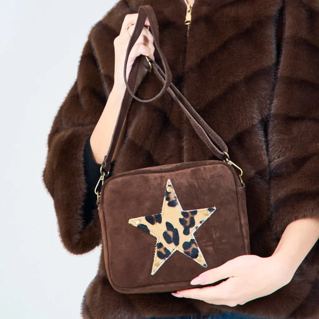 Star patch crossbody bags with animal print wholesale