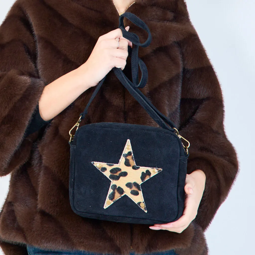 Star patch crossbody bags with animal print wholesale