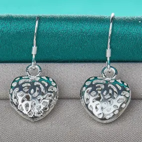 Sterling Silver Heart Earrings - Hollow Heart Drop