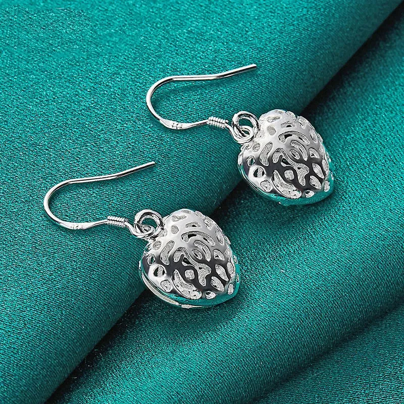 Sterling Silver Heart Earrings - Hollow Heart Drop