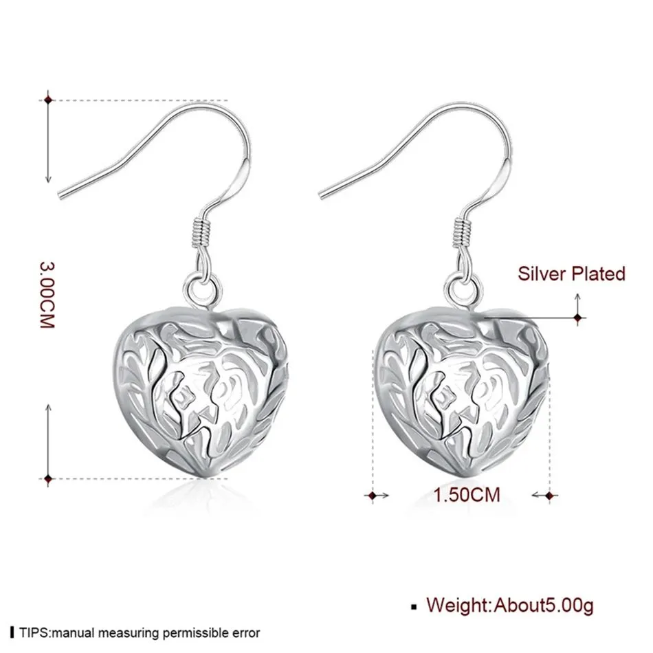Sterling Silver Heart Earrings - Hollow Heart Drop