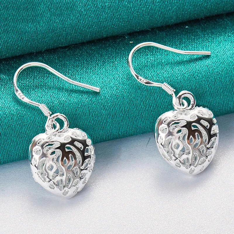 Sterling Silver Heart Earrings - Hollow Heart Drop