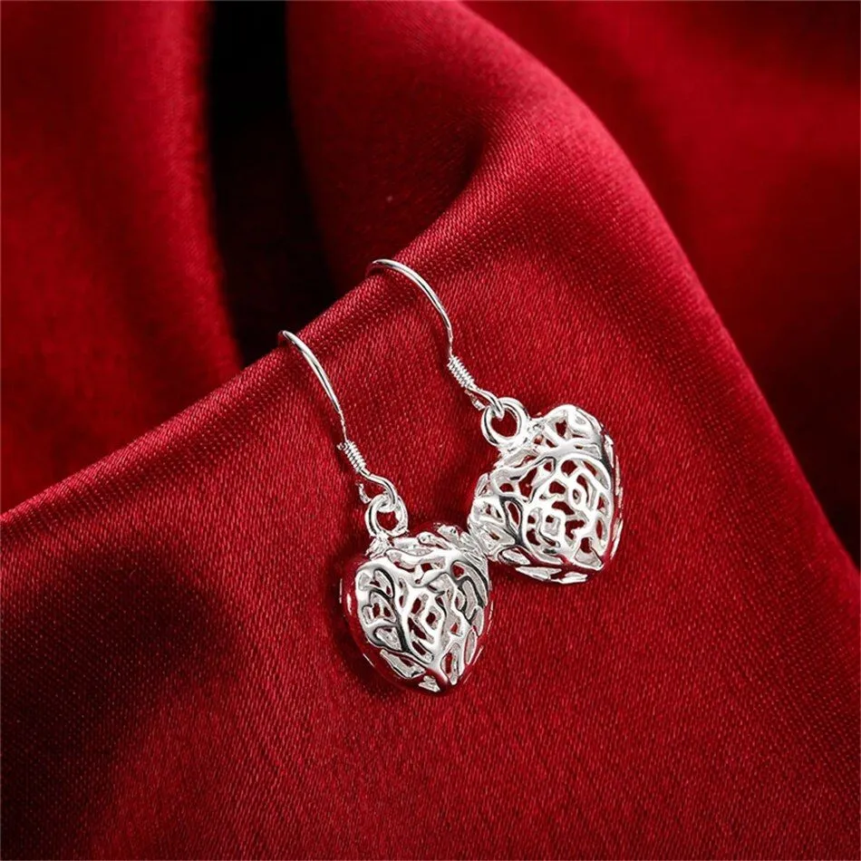 Sterling Silver Heart Earrings - Hollow Heart Drop