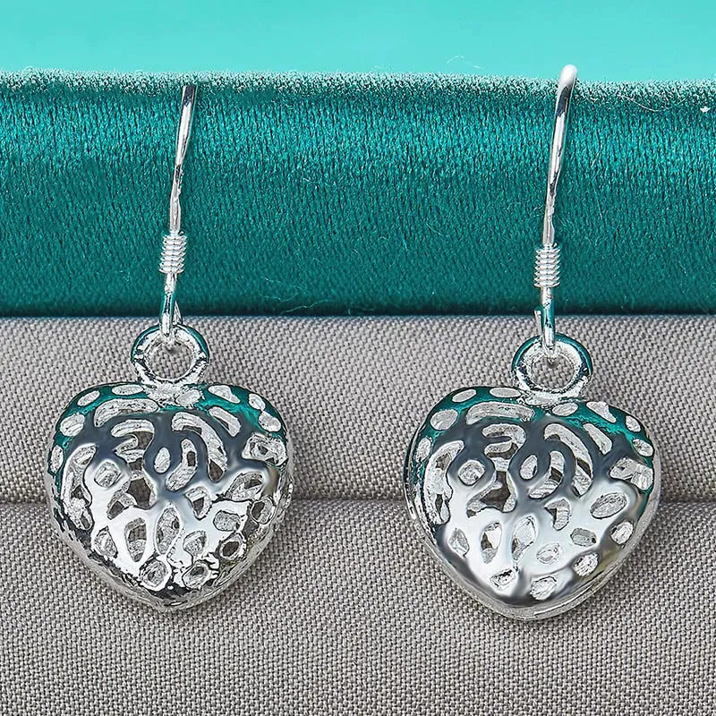 Sterling Silver Heart Earrings - Hollow Heart Drop