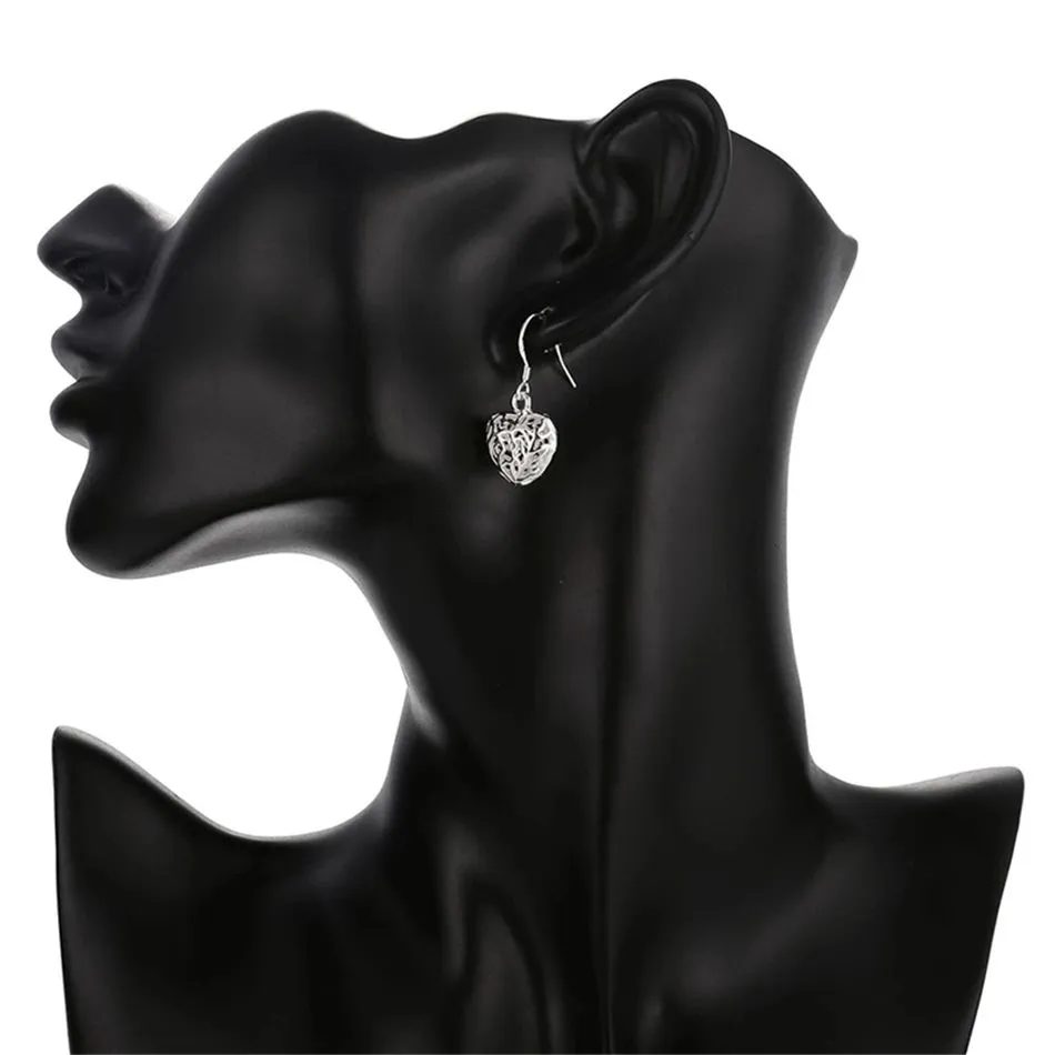 Sterling Silver Heart Earrings - Hollow Heart Drop