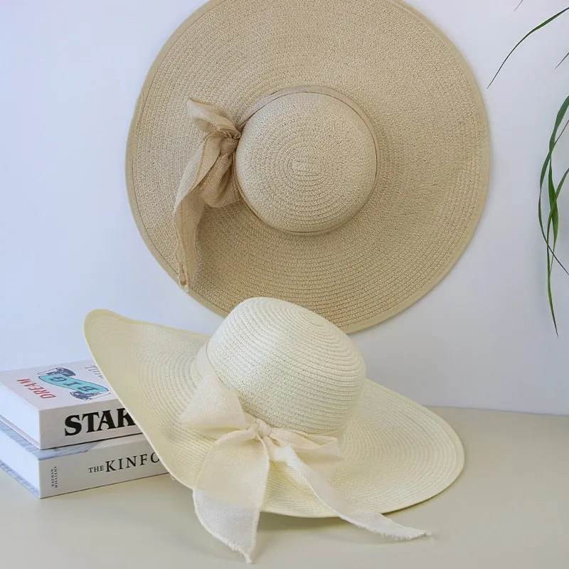 Summer Women Straw Hat Bowknot Wide Brim Floppy Panama Hats Female Lady