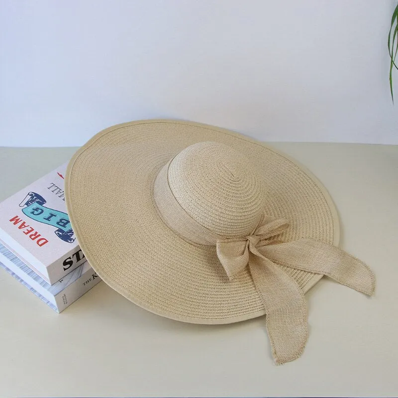 Summer Women Straw Hat Bowknot Wide Brim Floppy Panama Hats Female Lady