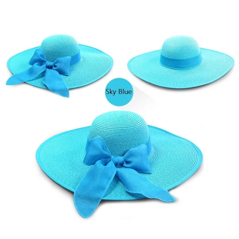 Summer Women Straw Hat Bowknot Wide Brim Floppy Panama Hats Female Lady